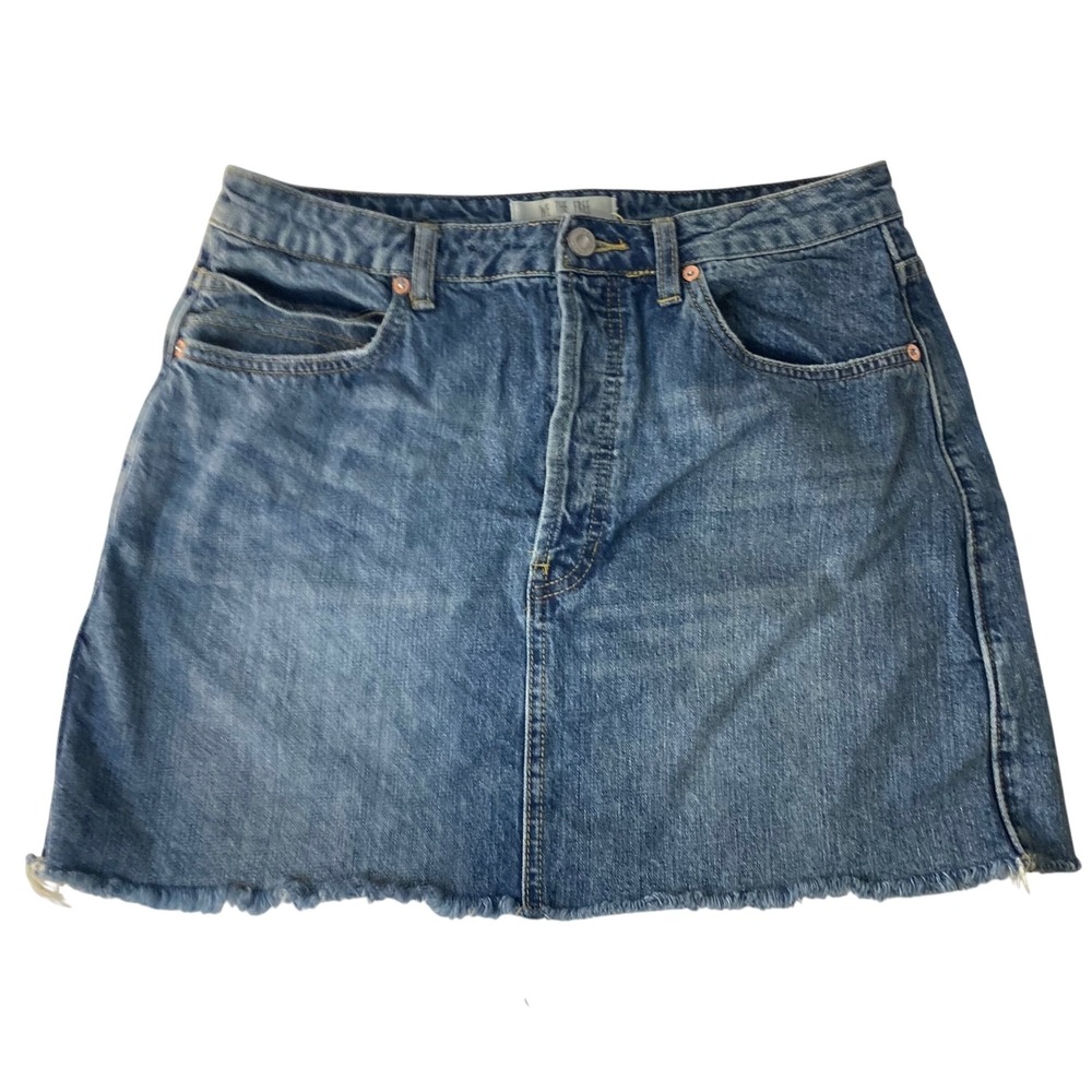 Womens We The Free Button Fly Denim Skirt Raw Hem 30‎ Cotton
